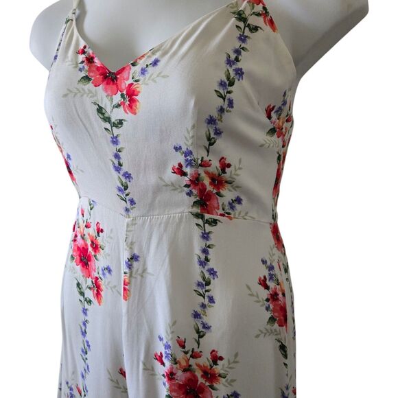 NWT Forever 21 White Floral Spaghetti Strap Jumpsuit. Large. Beach Resort Boho - Picture 4 of 10